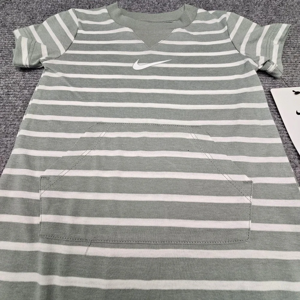 Nike Striped Romper Kids 12M Mica Green Short Sleeve Pocket One Piece NWT